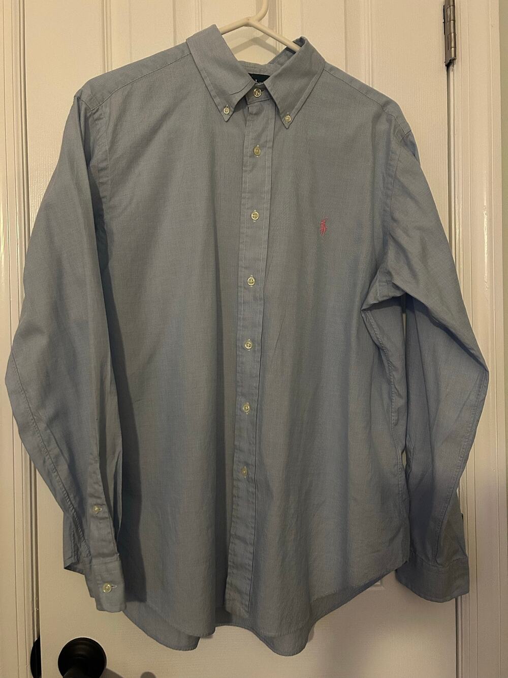 Ralph Lauren Blue Oxford Shirt Classic Fit Mens L Pink Pony Button Down Top